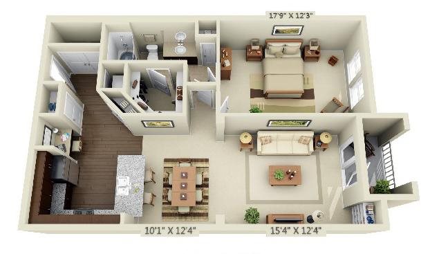 1 bed 1 bath Floor Plan Lockwood - Creekstone at RTP 1 bed 1 bath Floor Plan Lockwood - Creekstone at RTP